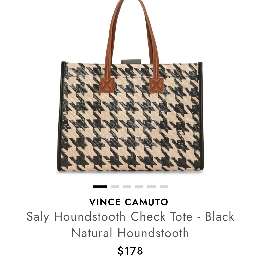 Vince Camuto Black and Natural Houndstooth Tote